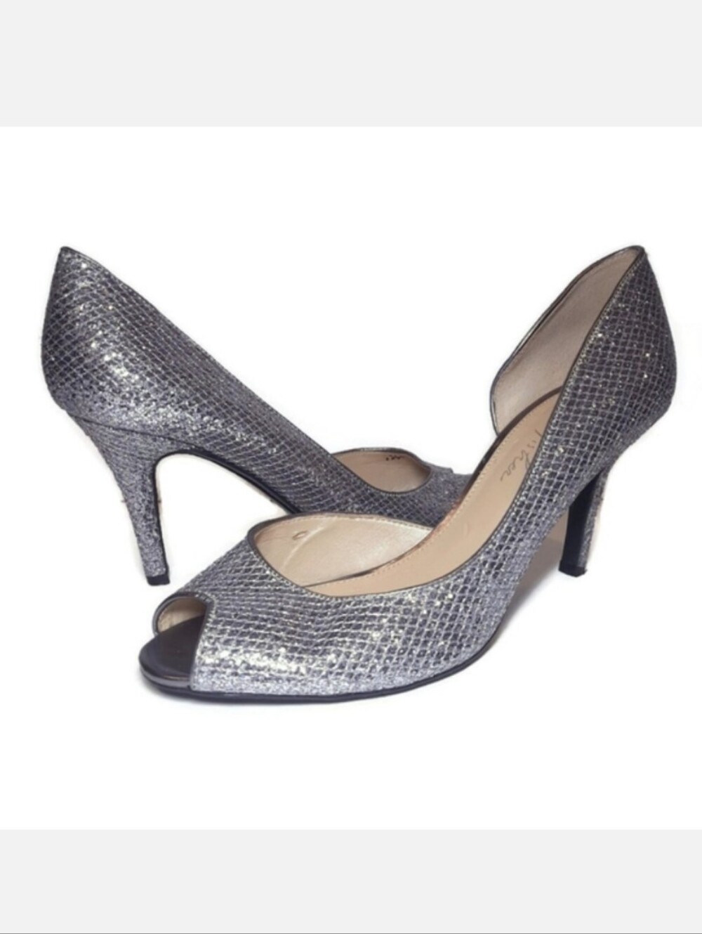 Marc Fisher Joey Glitter D'Orsay Peep Toe Formal Prom Pumps Metallic Heels 9.5